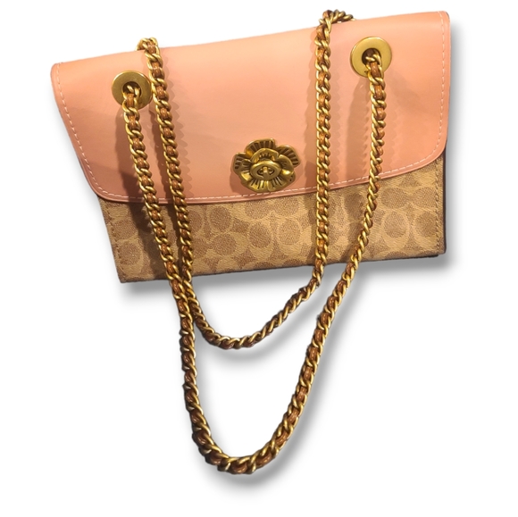 Coach Parker Tea Rose 30585 chain shoulder bag pink signature canvas colorblock - Picture 15 of 15